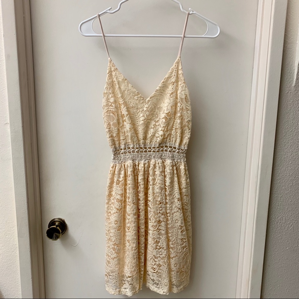 cream colored lace dress